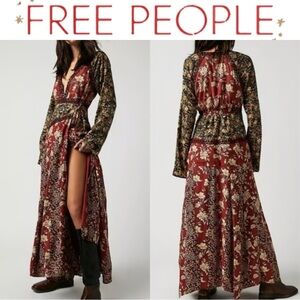 FREE PEOPLE TILDA FLORAL PATCHWORK MAXI DRESS NWT BOHO LACE WRAP BELL SLEEVES